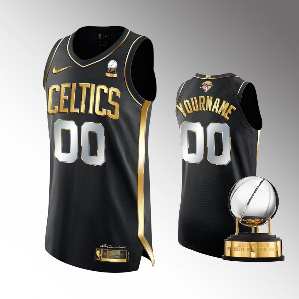 Men's Boston Celtics Custom #00 Eastern Conference 2022 Black Golden Edition Champions Authentic Jersey 2401CAQI